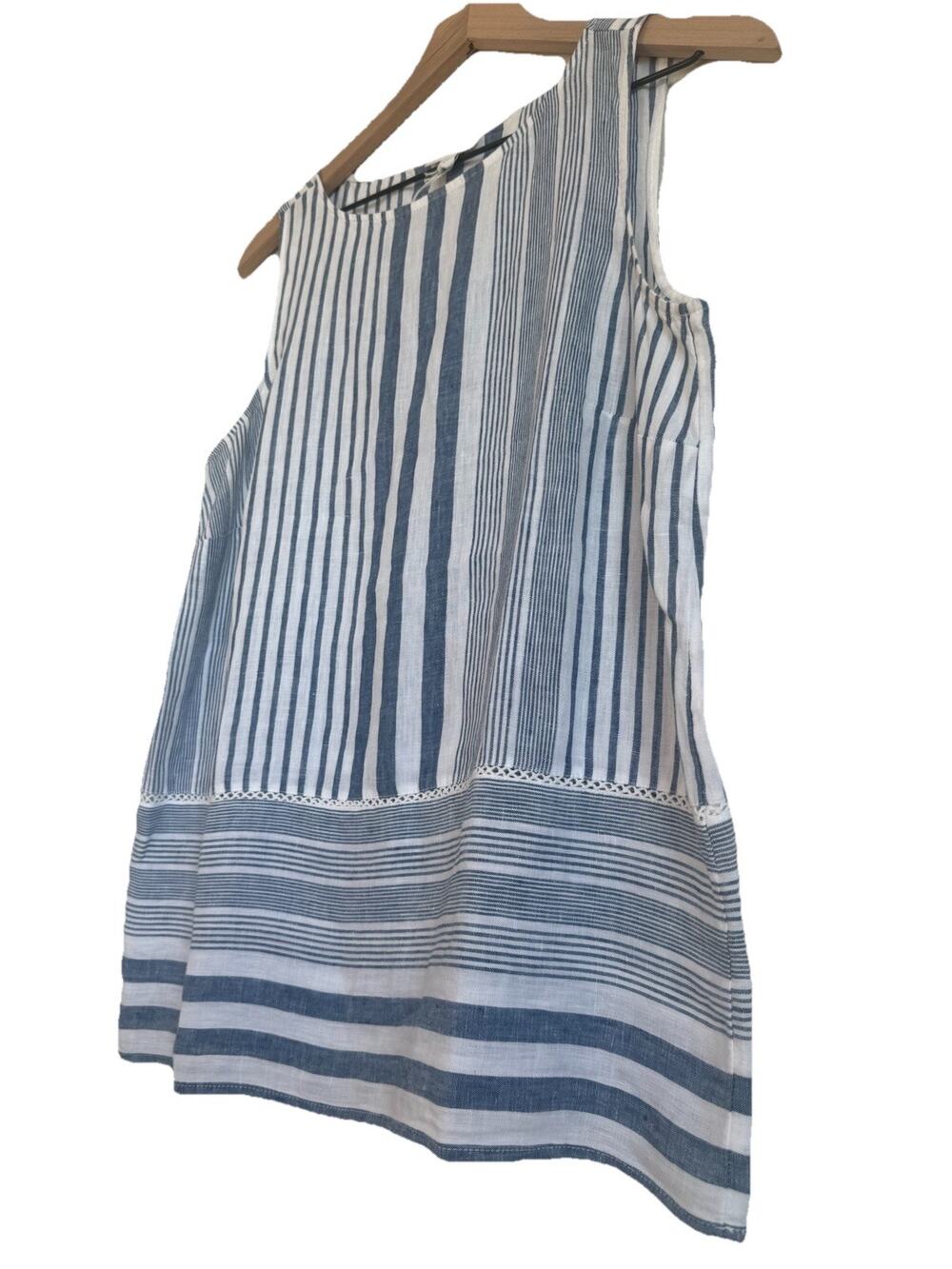 NWOT J.Jill Women’s Love Linen Sleeveless Linen Top Blue And White Size Small